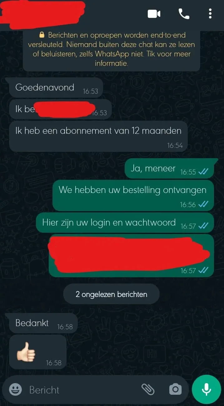 WhatsApp klantenservice gesprek voorbeeld 2