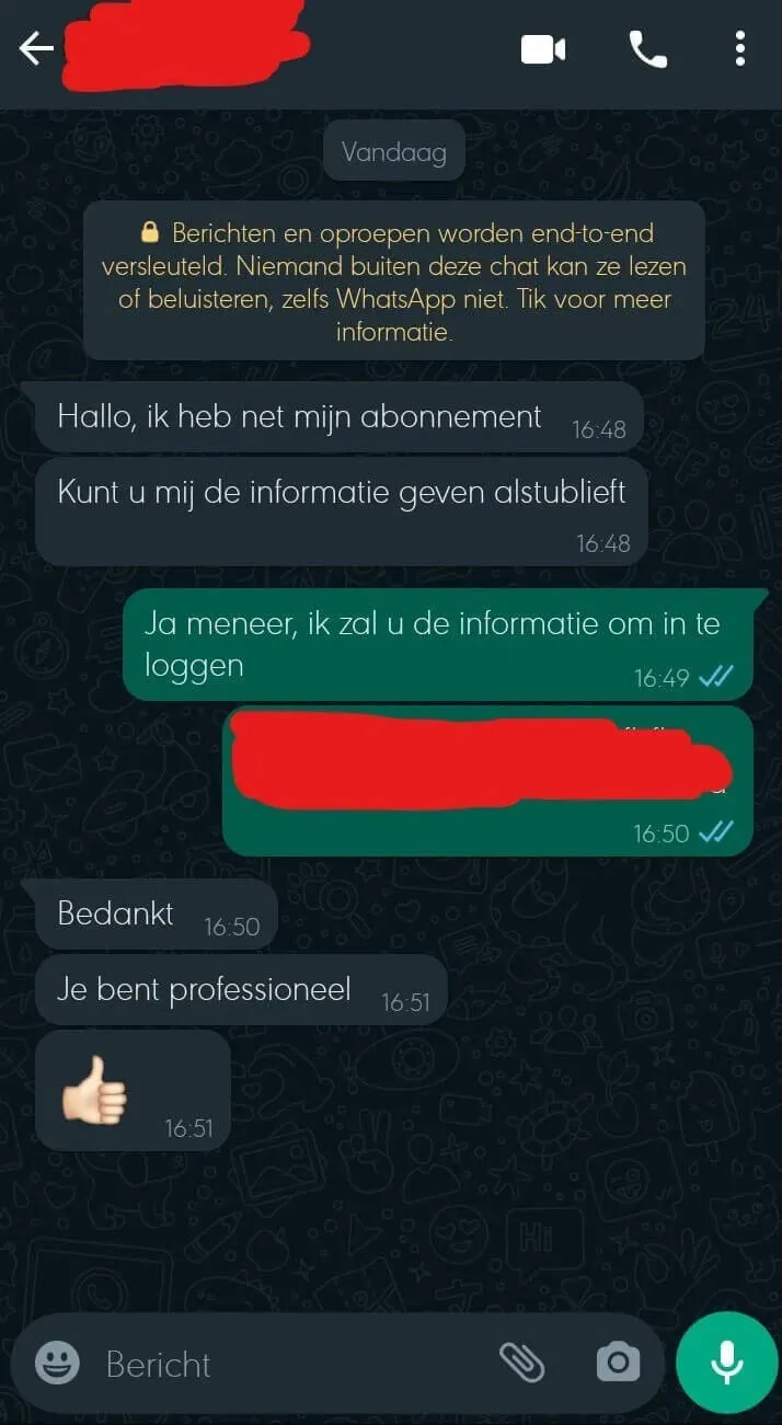 WhatsApp klantenservice gesprek voorbeeld 3