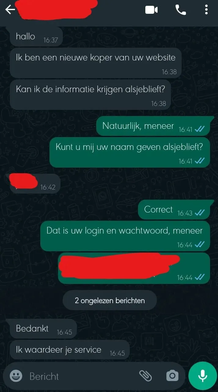 WhatsApp klantenservice gesprek voorbeeld 4